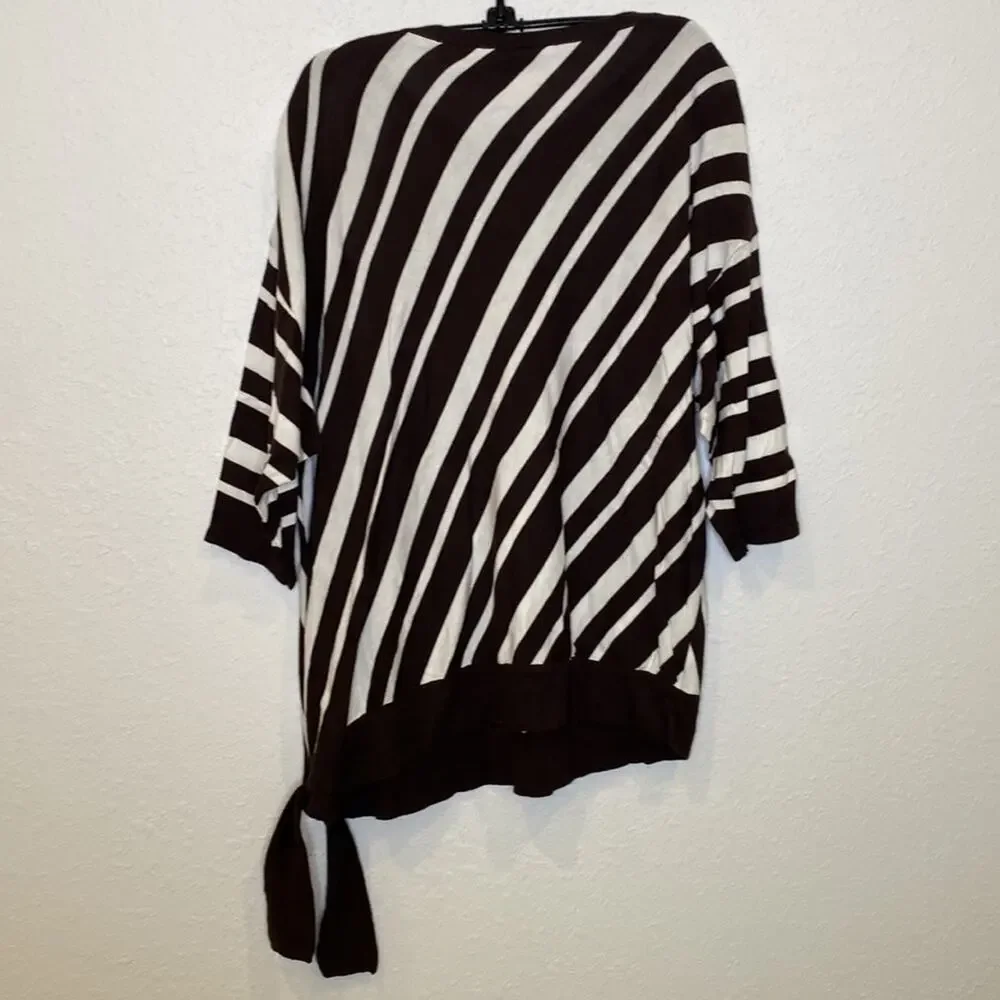 Chico’s Suki Side Tie Pullover Sweater Stripes 3/4 Sleeve Hem Tie EUC Sz XL - Picture 6 of 13